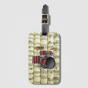 Drum Set On Rolled Sheet Music ~ Luggage Tag