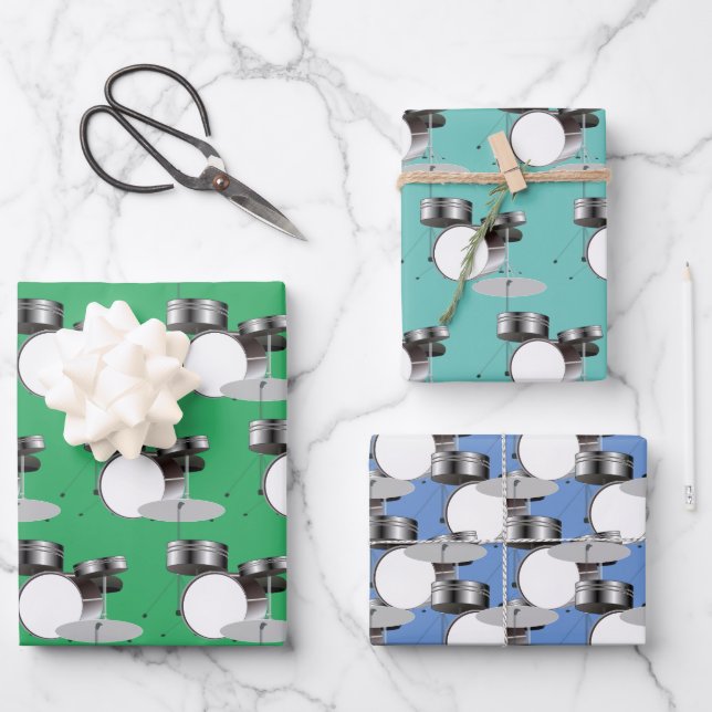 Drum Set Percussion Musical Design  Wrapping Paper Sheets (Front)