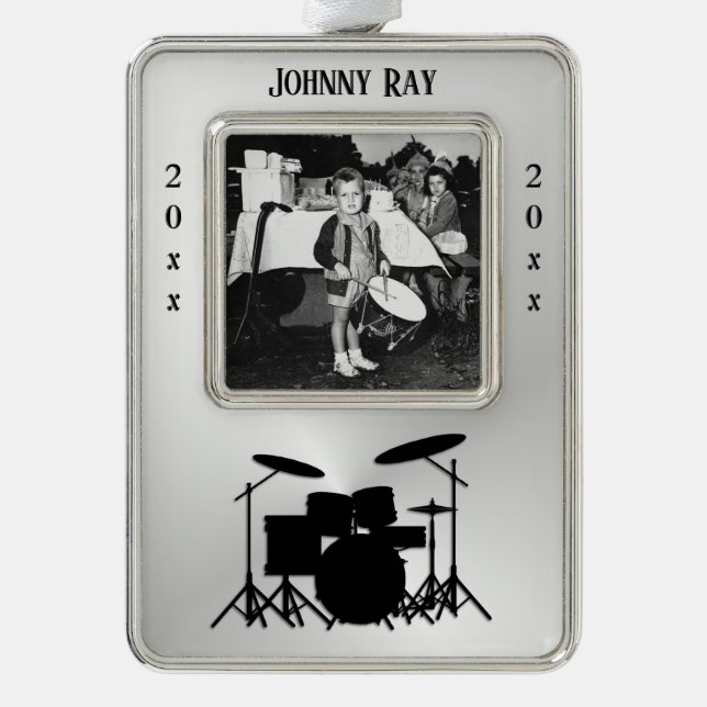 Drum Set Personal Photo Name Year Christmas Ornament (Front)