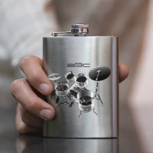 Drum Set / Personalized Gift for Drummers Hip Flask