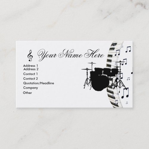 Drum Set Piano Keyboard and Music Notes Business Card
