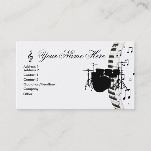 Customizable Drum Set Piano Keyboard and Music Notes Business Card Template