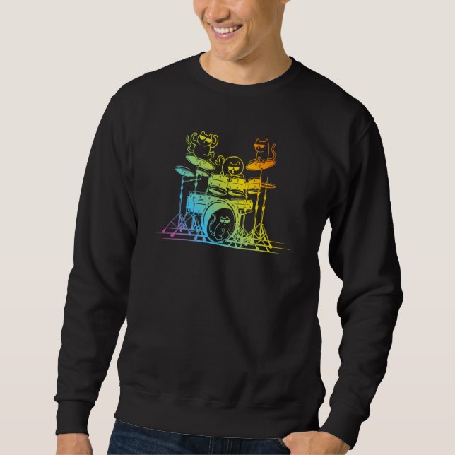 Drum Set Player Cats  Drummer Cats Sweatshirt (Front)