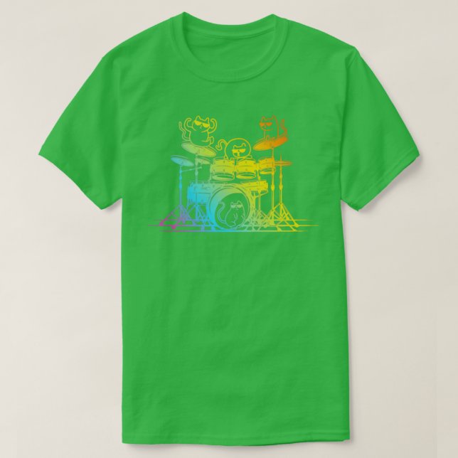 Drum Set Player Cats  Funny Drummer Cats  T-Shirt (Design Front)