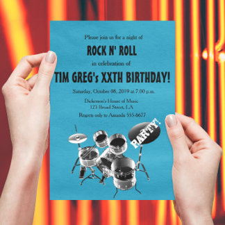 Drum Set Rock n' Roll Rocker Birthday Party Invitation