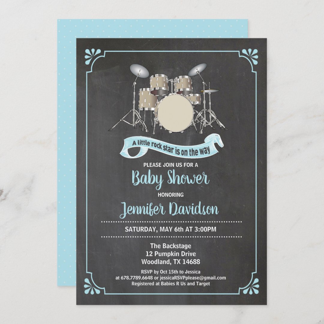 Drum set rockster baby shower invitation Zazzle