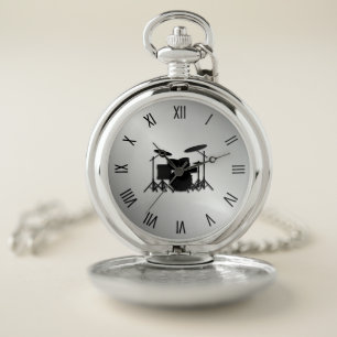 Drum Set Roman Numerals Pocket Watch