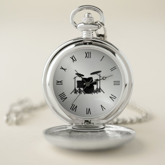 Drum Set Roman Numerals Pocket Watch (Inside)