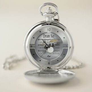 Drum Set ~ Sheet Music ~ Brushed Silver Color ~ Pocket Watch