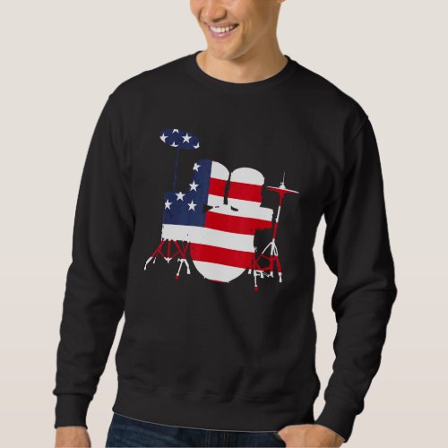 Drum Set Silhouette With American Flag Background  Sweatshirt