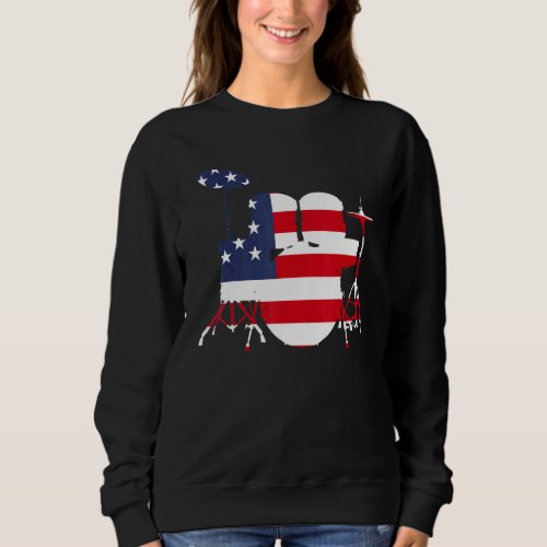 Drum Set Silhouette With American Flag Background  Sweatshirt