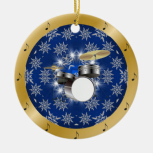 Drum Set ~ Silver ~ Blue ~ Gold ~ Christmas ~ Ceramic Ornament