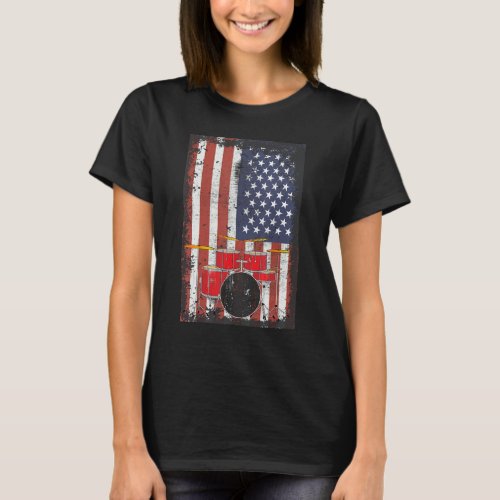 Drum Set Usa American Flag 4th Of July Patriotic D T_Shirt