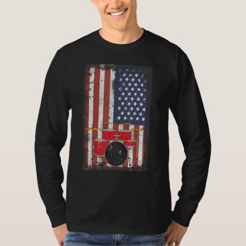 Drum Set Usa American Flag 4th Of July Patriotic D T_Shirt