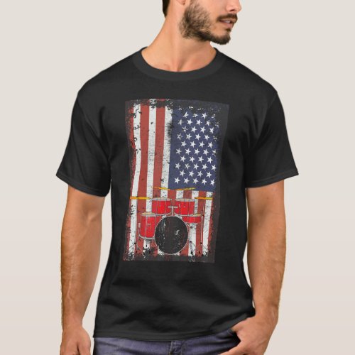 Drum Set Usa American Flag 4th Of July Patriotic D T_Shirt