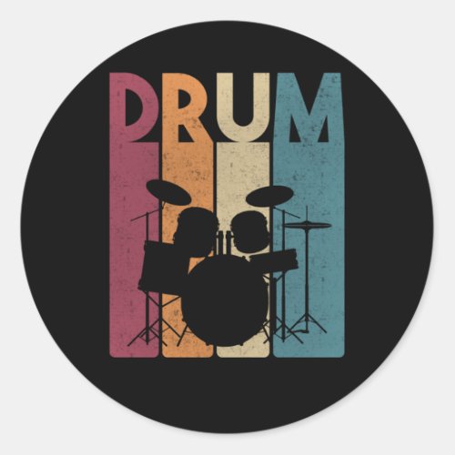 Drum Set Vintage Rock Music Retro Drummer Classic Round Sticker