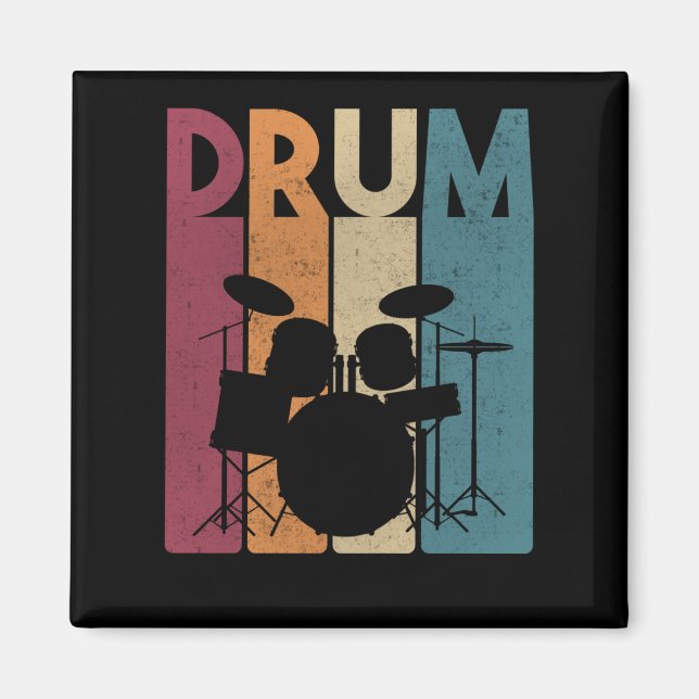 Drum Set Vintage Rock Music Retro Drummer Magnet (Front)