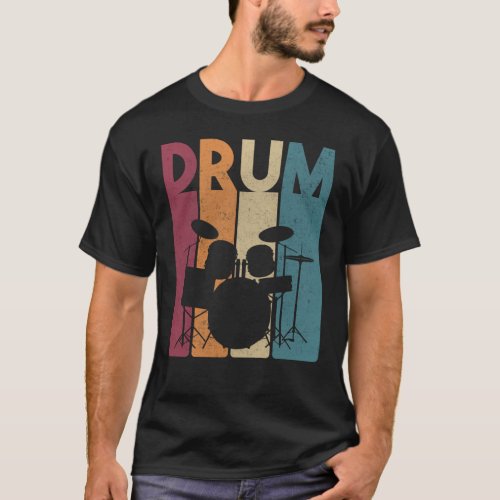 Drum Set Vintage Rock Music Retro Drummer T_Shirt