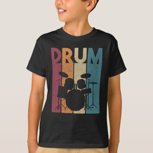 Drum Set Vintage Rock Music Retro Drummer T_Shirt