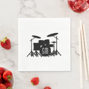  Drum Set White Monogram Napkins