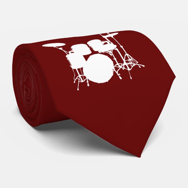 Drum Set White Silhouette Necktie (Rolled)