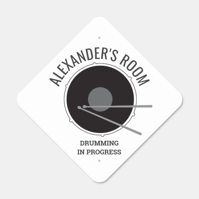 Drum Simple Black and White Teen Bedroom Metal Sign (Front)