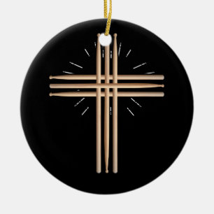 Drum Stick Cross Drummer Faith Christian Ceramic Ornament