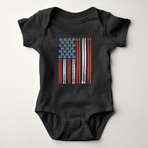 Drum Sticks American Flag Drumming Percussion Baby Bodysuit