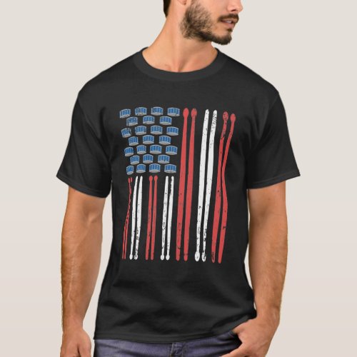 Drum Sticks American Flag Drumming Percussion T_Shirt