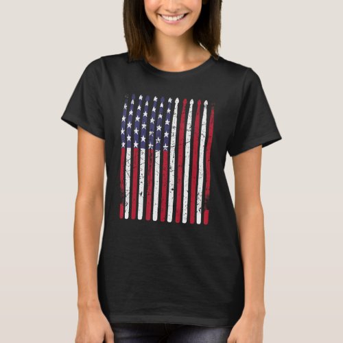Drum Sticks Forms A Vintage American Flag Patrioti T_Shirt