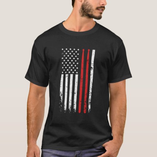 Drum Sticks On Vintage American Flag Design For Dr T_Shirt