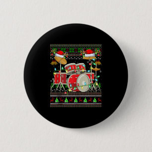Drum Ugly Christmas Sweater Musical Drum Player Dr Button