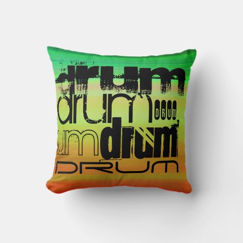 Drum Vibrant Green Orange  Yellow Throw Pillow