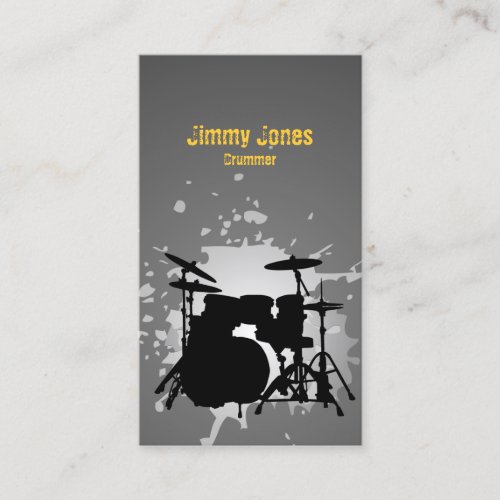 Drumkit Silhouette Splatter Grey Business Card