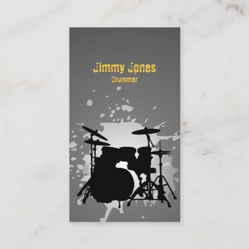 Customizable Drumkit Silhouette Splatter Grey Business Card