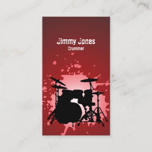 Drumkit Silhouette Splatter Red Business Card