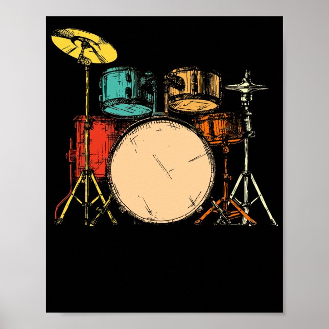 Drumline Drumset Vintage Drummer Poster (Front)