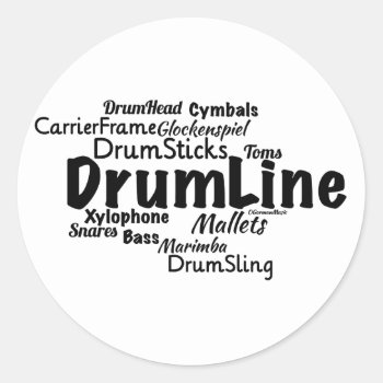 Drumline Word Cloud Black Text Classic Round Sticker by OGormanMusic at Zazzle