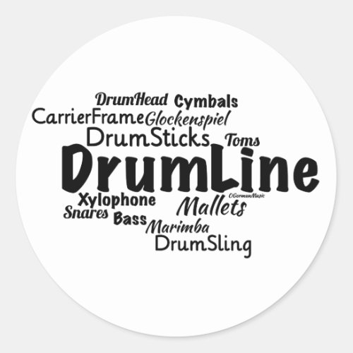 Drumline Word Cloud Black Text Classic Round Sticker