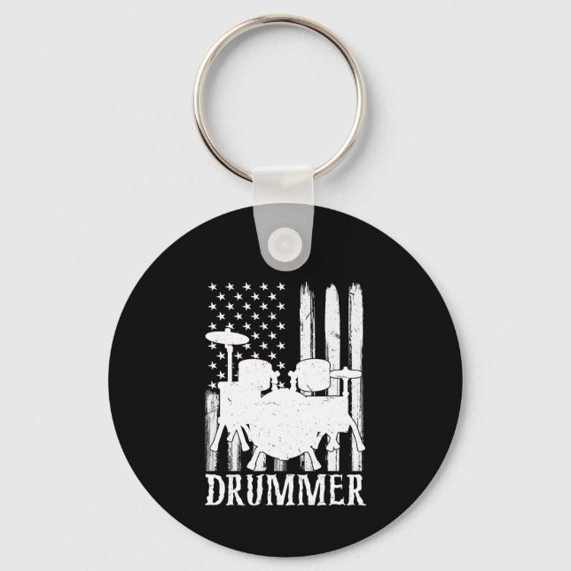 drummer American Flag  Keychain (Front)