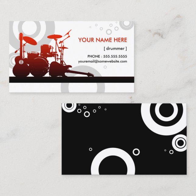 drummer and guitars rings business card (Front/Back)