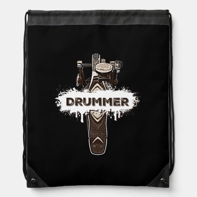 Drummer Bass Drum Kick Pedal Drumming Percussion  Drawstring Bag (Front)