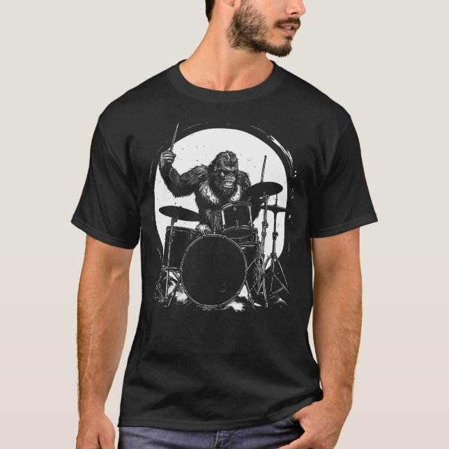 Drummer Bigfoot Playing Drums Funny Sasquatch Drum T-Shirt (Front)