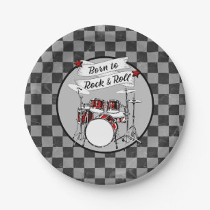 Drummer Birthday Born to Rock & Roll Drum Kit Paper Plates