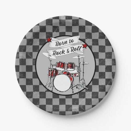 Drummer Birthday Born to Rock  Roll Drum Kit Paper Plates
