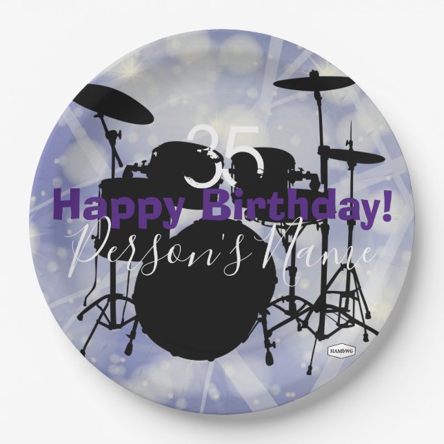 Drummer Birthday Paper Plate HAMbWG (Front)