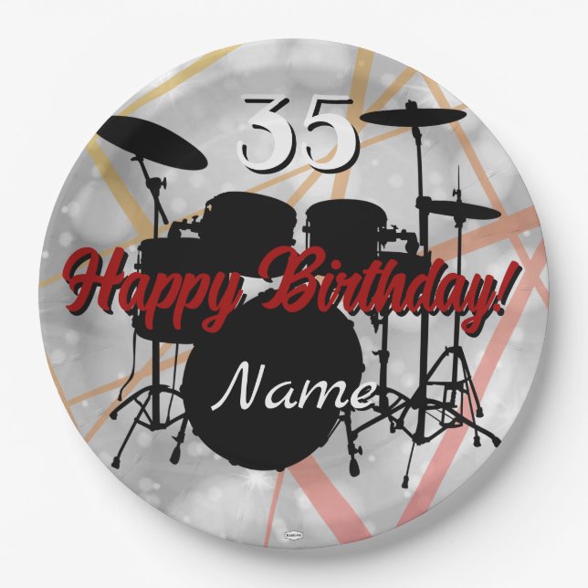 Drummer Birthday Theme Napkin HAMbWG Paper Plates (Front)