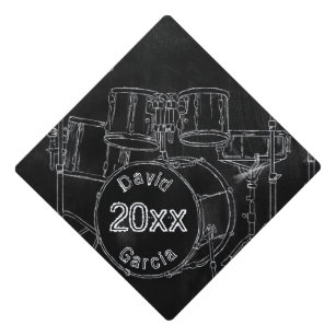 Drummer Black School Chalkboard Sketch Name Year Graduation Cap Topper