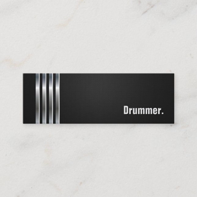 Drummer - Black Silver Stripes Mini Business Card (Front)
