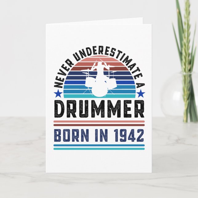 Drummer born 1942 80th Birthday Drumming Gift Dad Card (Front)